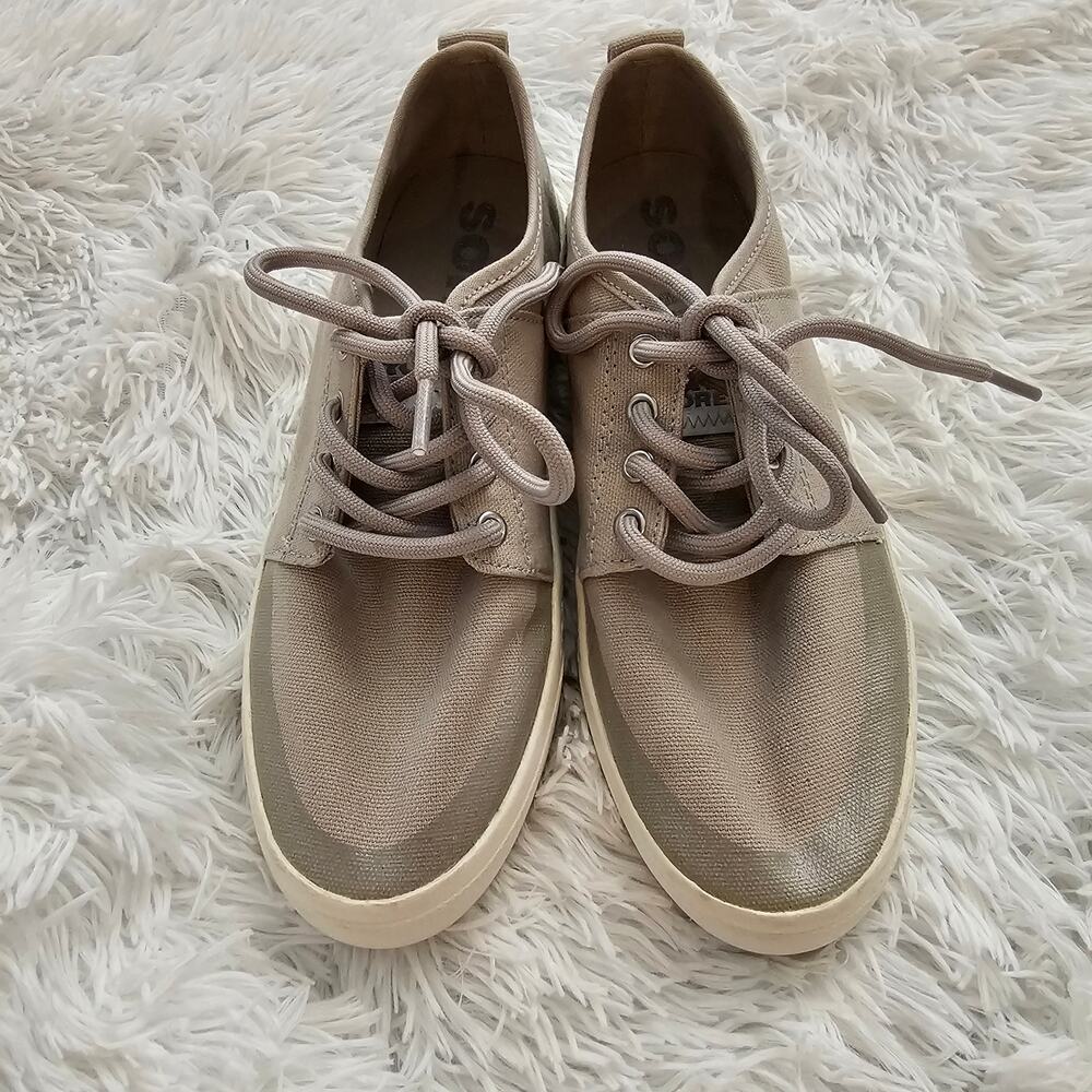 Sorel Campsneak Canvas Sneakers Womens 9 Beige Gray Lace Up Comfort Casual Shoes